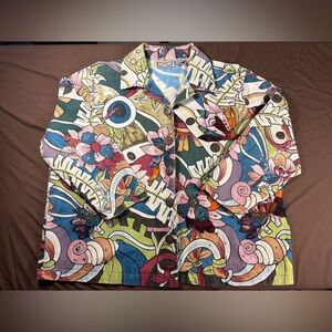 New Direction Woman Floral Button Embroidered Multicolor Lightweight Jacket 2XL